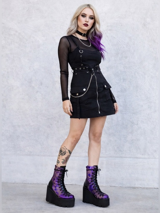 Dolls Kill Current Mood Purple Black Satin Platform Dragon Boots size 8 - Picture 4 of 15